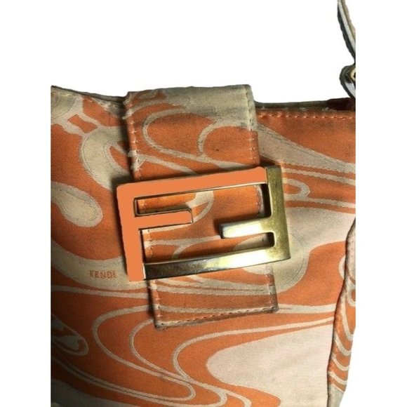 Fendi Ltd Ed Orange & Pink Print Silk & Leather Petite Satchel - Picture 6 of 9